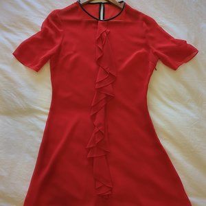 Sisley Red Sheer Mini Dress with Ruffles - Size M